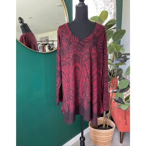 Soft Surroundings Tunic Top Womens XL Red Black Paisley Boho Oversized Casual